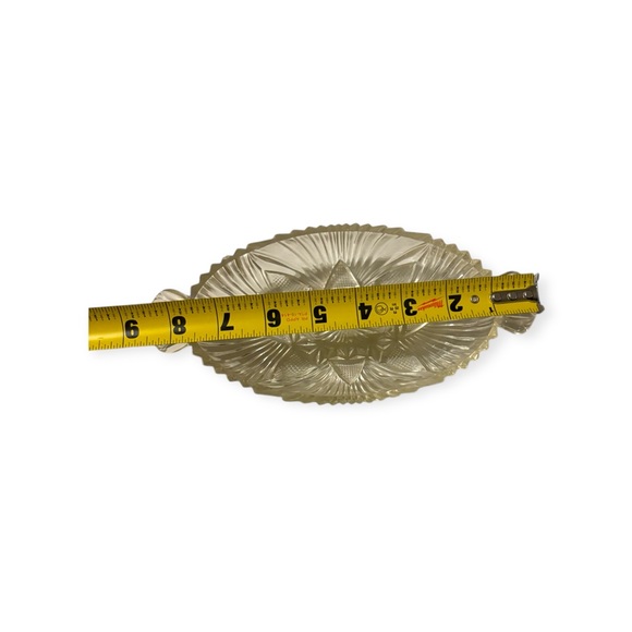 Vintage Hazel Atlas Clear Glass Dish Bowl Handles Fan Triangle Design Trinket - Picture 3 of 4